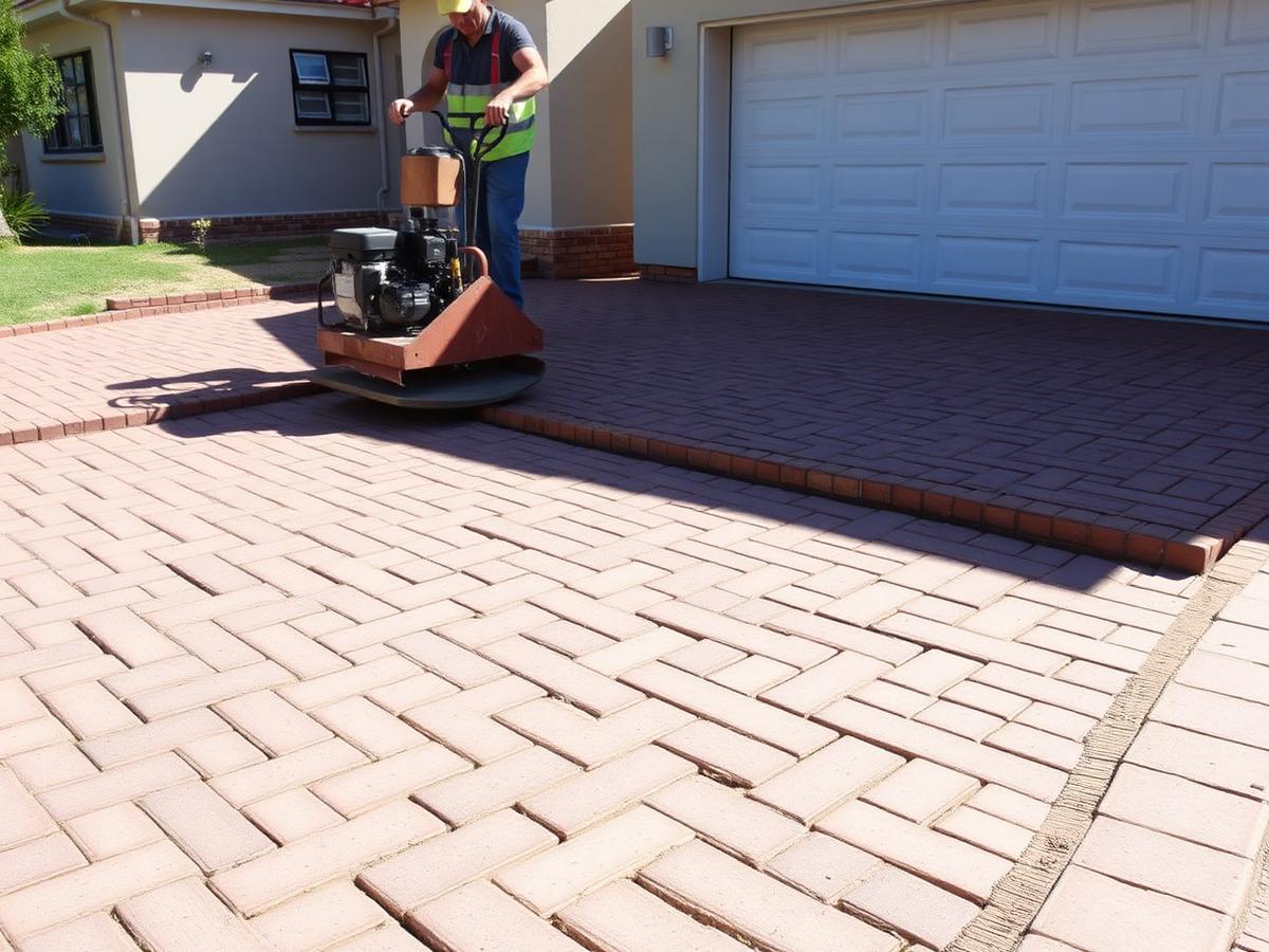 Newly laid interlocking brick paving on a residential driveway